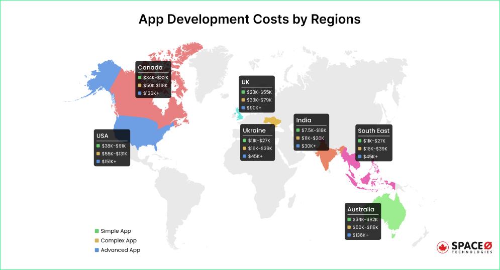 app development costs worldwide