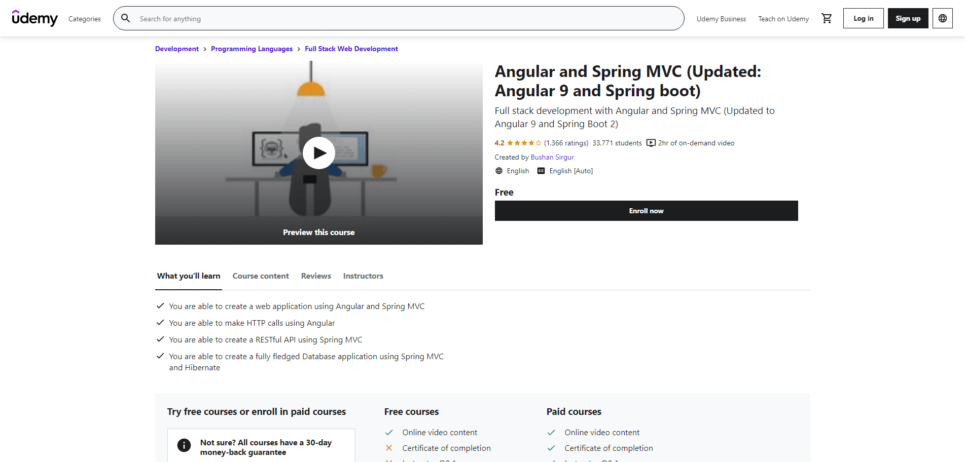 Full stack development course with spring boot