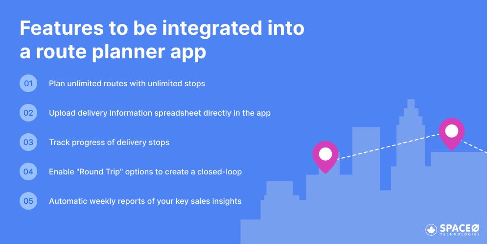 Features to be integrated into a route planner app
